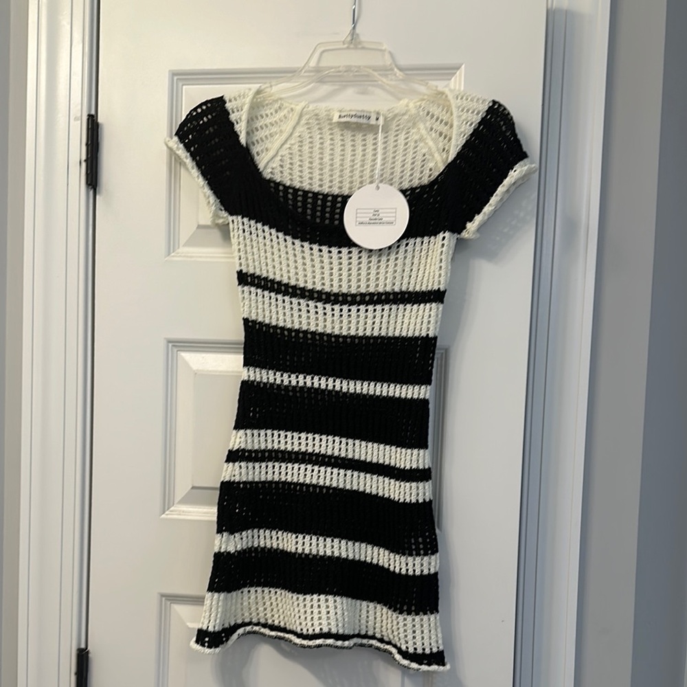 Black and White Ruffled Bodycon Mini Dress